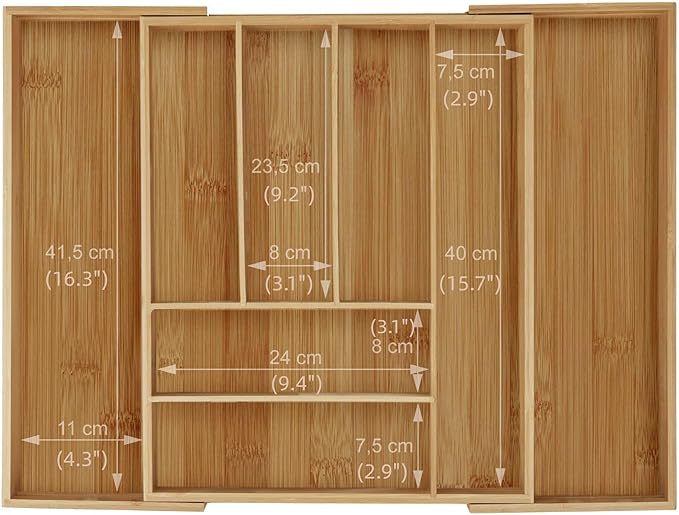 Bamboo Drawer Organizer - Expandable Kitchen Utensil Holder, Adjustable Silverware Drawer Organization, Kitchen Wooden Tray for Cutlery, Flatware & Stationery, 6-8 Slots (Natural)
