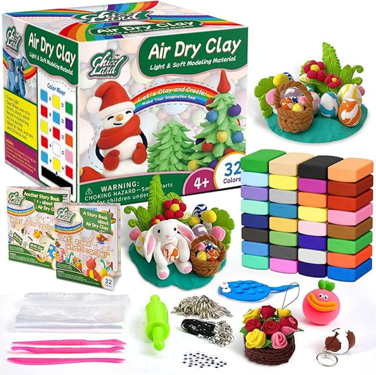 Chico Land Clay Kit - 32 Colors Air Dry Clay, Gift for Boys & Girls Age 4+ Year Old, DIY Model Modeling kit for Kids, with Sculpting Tools, Decoration Accessories, Kids Art Crafts