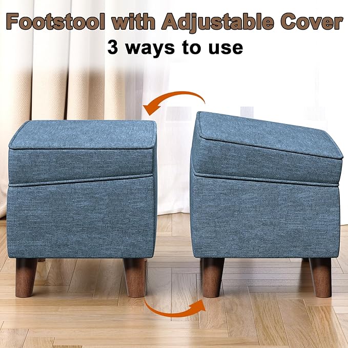 Foot Rest with Adjustable Cover, Storage Ottoman Dorm, Footstool and Sitting Stool, Ottoman Foot Stools for Living Room, Bedroom, Dorm, Blue