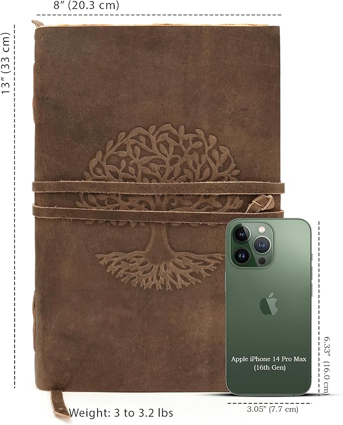 LUXEORIA Tree Of Life Leather Journal for Women and Men, Handcrafted Leather Journal for Writing Womens, Sketchbook, Travel Diary with Unlined Deckle Paper, Distressed Brown 8x13