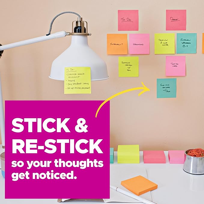 Post-it Super Sticky Notes, 24 Sticky Note Pads, 3 x 3 in., School Supplies, Office Products, 2X The Sticking Power, Supernova Neons Collection