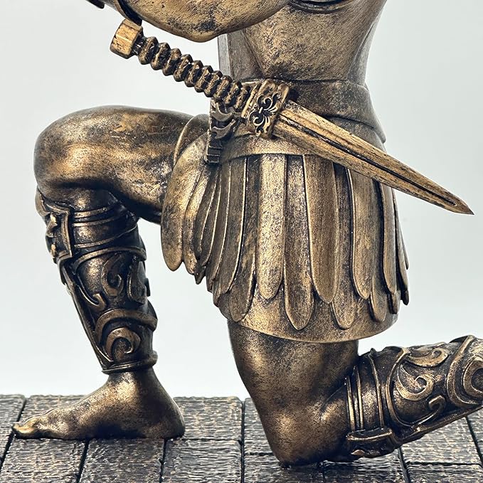 Roman Warrior Pen Holder knight Desktop Organizer and Accessories Resin Pen Holder as Gift with Short Swordfor Office and Home (Antique Bronze)