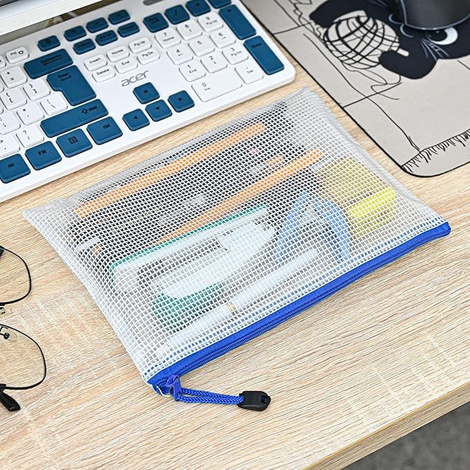 D-KINGCHY 24Pcs Zipper Storage Bags, Plastic Mesh Zippered Pouch for Organization, Waterproof Versatile Bags for Office Supplies School Travel