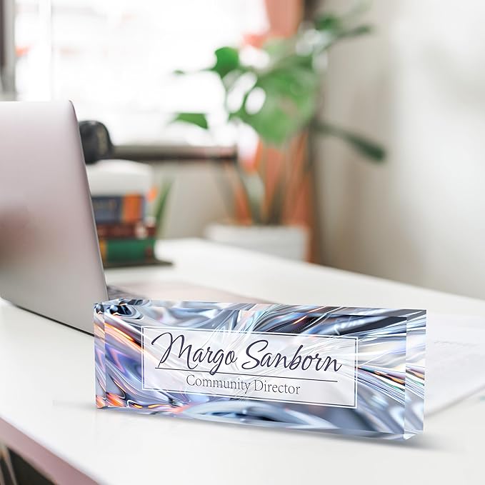 Personalized Name Plate for Desk, Custom Desk Name Plate, Acrylic Name Plate Office Desk Accessories, Personalized Office Gifts for Coworkers Teachers, Employee Appreciation Gifts (Silver Crystal)