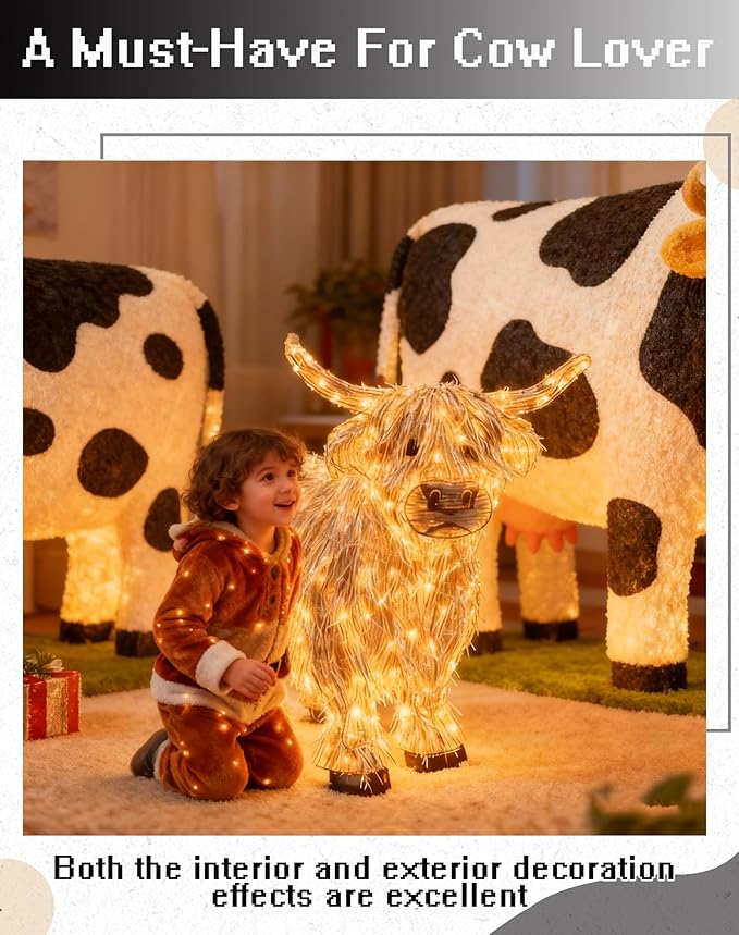 Highland Cow Christmas Decor - Cute LED Light-Up Outdoor Decorations for The Holiday Season, Highland Cow Lighted Yard Art for Front Garden, Porch, Farmhouse, Lawn (1Pcs)