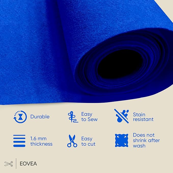 EOVEA | Acrylic Felt Fabric by The Yard - Non-Stiff, Soft Material - 72" Wide - 1.6mm Thick Felt Sheets for DIY Crafts, Sewing, Upholstery, Cushion, Padding(Royal Blue, 5 Yard)