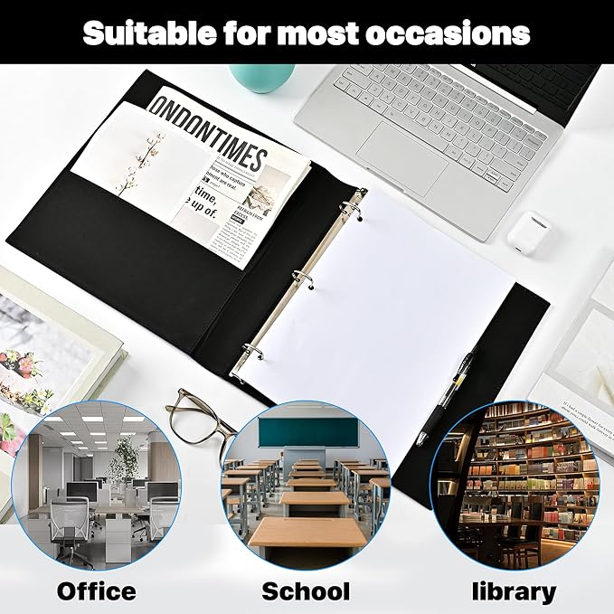 Vintage Hardback 3 Ring Binder 1 Inch, Professional Leather Binder 3 Ring, Three Ring Binders Fits 8.5" x 11", D Ring Binders for Photo Album, Home, School and Office Supplies- Black