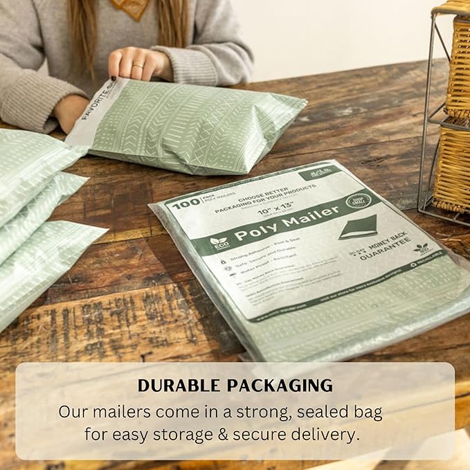 Poly Mailers 10x13 Inch 500 Pack Medium Shipping Bags Strong Thick Mailing Envelopes | Self Sealing Adhesive | Waterproof & Tear Resistant | Small Business Packaging for Clothing - Boho Green