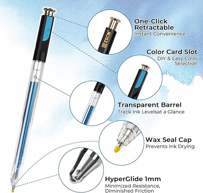 Retractable Glitter Gel Pens, 12 Colors Large Capacity Blue Glitter Metallic Gel Ink Pen, 1 mm Fine Point Smooth Writing Color Pens for Adult Coloring Book Note Taking Aesthetic Art Supplies