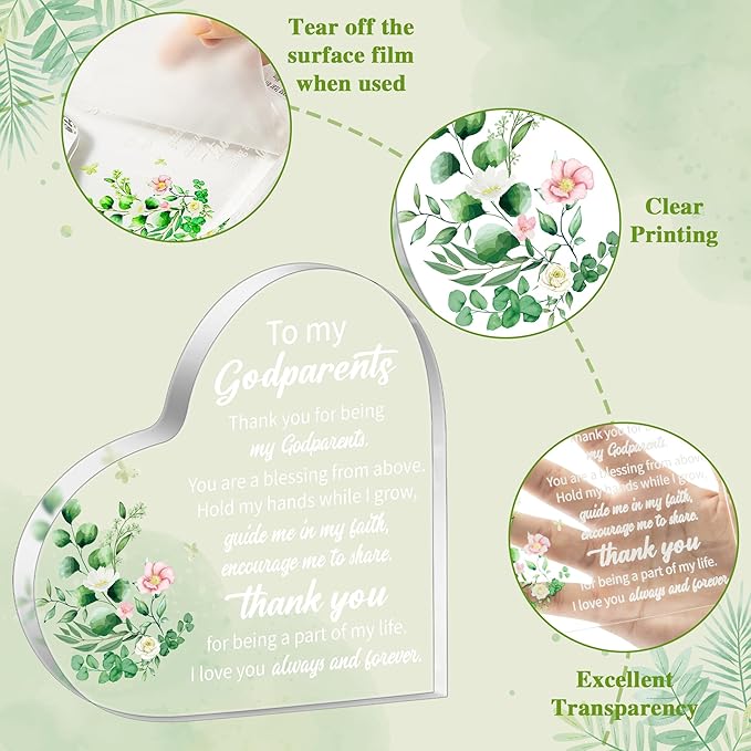 Yopyame Acrylic Heart Gift for Godparents - Godparents Gifts from Godchild for Women Men Thank You for Being My Godparent Acrylic Plaque Table Decor Birthday Christmas Keepsake Gift for Godparents