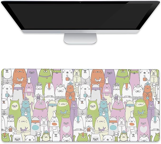 Extended Gaming Mouse Pad Colorful Cats Large Mousepad with Stitched Edges,Anti-Slip Rubber Base Keyboard Mouse Mat Desk Pad for Gaming Home Office 35.4 x 15.7 inches