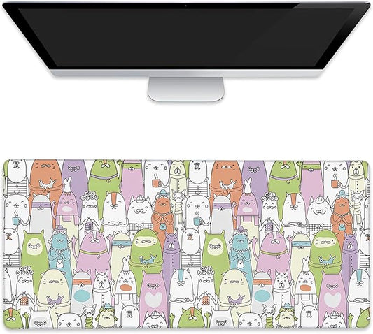 Extended Gaming Mouse Pad Colorful Cats Large Mousepad with Stitched Edges,Anti-Slip Rubber Base Keyboard Mouse Mat Desk Pad for Gaming Home Office 35.4 x 15.7 inches
