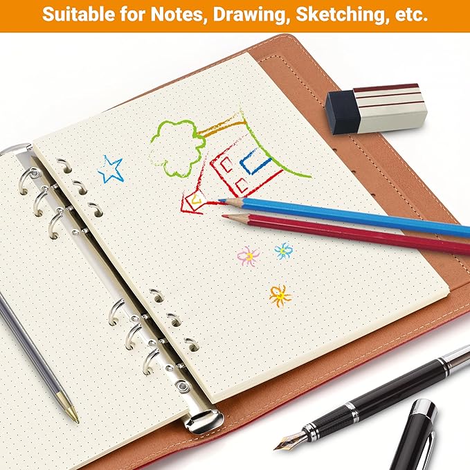 A5 Dot-Ruled Refill Paper, 100gsm Thick Beige No-Bleed Sheets (80-Pack), Pre-Punched – Fits A5 6-Ring Binders for Office, School & Teachers