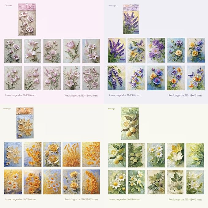 60 Sheets Aesthetic Relief Scrapbook Paper Kit, Vintage Flower Embossed Textured Decorative Collage Paper for Junk Journaling, Scrapbooking, Crafting, DIY Projects, Diaries, and Art Supplies