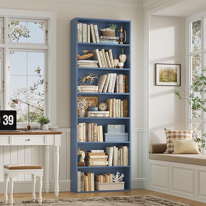 FACBOTALL 82" Tall Bookshelf, 7-Tier Open Shelves Bookcase, Freestanding Display Storage Shelves, Tall Bookcase Home Decor Furniture for Home Office, Living Room, Bedroom, Blue