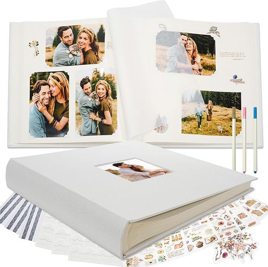 Vienrose Premium Scrapbook Photo Album with Writing Space 12"x12", DIY Scrapbook Album with 60 Pages, Large Photo Book for Baby Family Travel Vacation, White