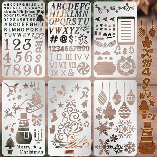 Lewtemi 6 Pcs Christmas Metal Stencils Engraving Stencils for Wood Burning Reusable Wood Burning Templates for Wooden Carving Drawing Engraving Scrapbook Journal Craft Holiday DIY (Christmas Style)