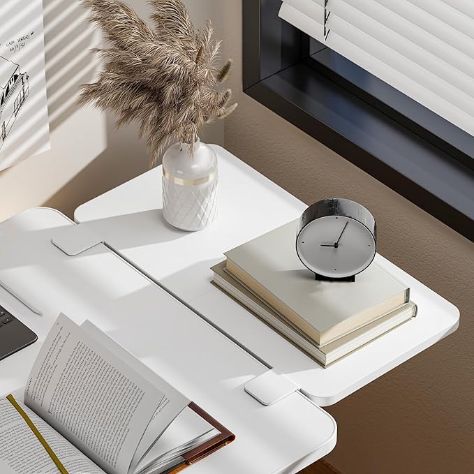 Desk Extender Tray, 24" x 12" Clamp On Shelf, Desk Extension with Laptop Holder, Table Arm Rest, Clamp On Keyboard Tray for Office and Home, Workstation Organizer, Medium, White