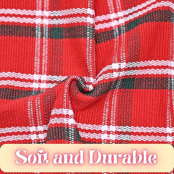 Ckorzen Red Green and White Plaid Rug, 28" x 43" Christmas Front Porch Outdoor Rug, Handwoven Cotton Washable Rug for Layered Door Mats, Holiday Entryway and Home Décor