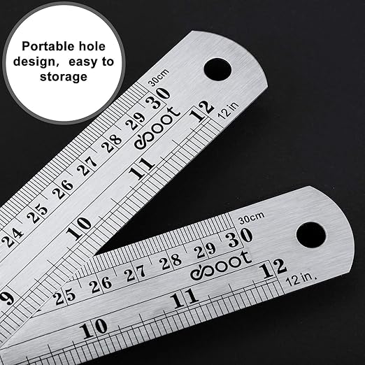 EBOOT Stainless 2 Pack Steel Ruler 12 Inch Metal Rule Kit with Conversion Table