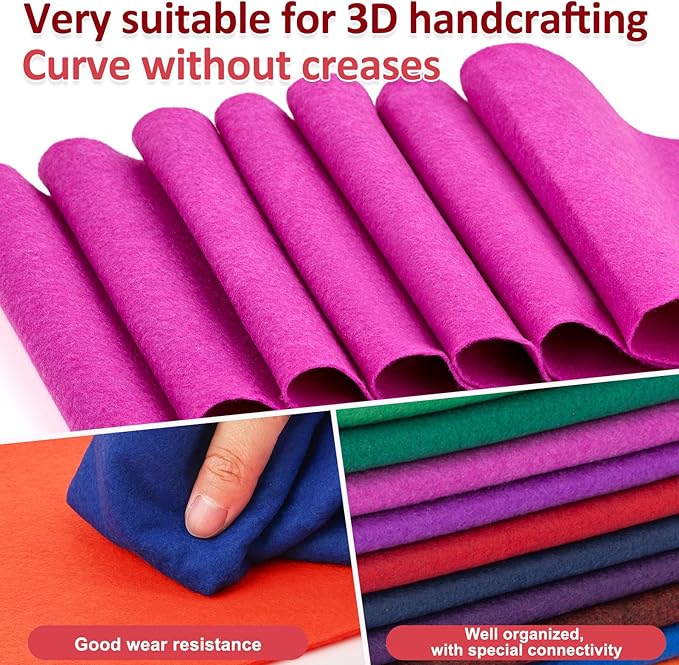 XSEINO 12 Rolls 8"x35" 1.4mm Thick Soft Felt Fabric Sheet 12 Assorted Dark Series Colors Felt Pack for DIY Craft Sewing Squares Nonwoven Patchwork