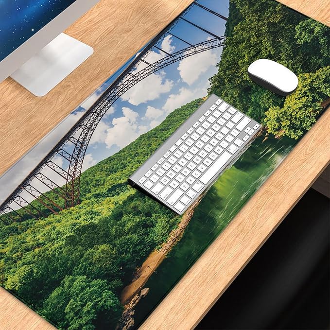 The New River Gorge Bridge Mouse Pad, Desk Mat with Seamed Edges and Non-Slip Base, Computer Mouse Mat, Keyboard Full Desk Mousepad for Gaming, Office, Home(31.5 X 11.8 Inch, 3mm Thick)