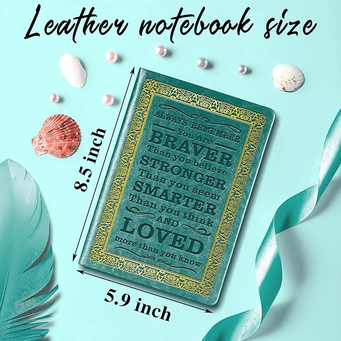 Green A5 Lined Leather Journal Notebook,Inspirational Leather Journal Notebook for Men Women,200 Pages 100 Gsm Thick Ruled Paper Daily Diary for School,Travel,Business,Work (Green)