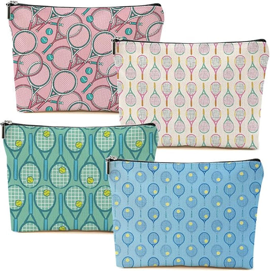 4 PCs Inspirational Tennis Makeup Bag: Accessory Gift Cosmetic Toiletry Bag - Player Graduation Birthday Gifts for Women Girls Tennis Lovers