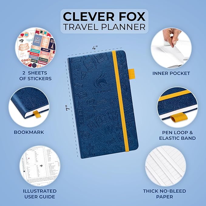 Clever Fox Travel Journal Pocket – Vacation & Road Trip Itinerary Planner Organizer & Traveling Memory Diary – Small Traveler Notebook (Mystic Blue)