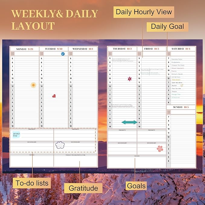 CAGIE 2026 planner Weekly and Monthly Jan 2026-Dec 2026 Hardcover Hourly Daily Planners for Women 26 Calendar Planner with Stickers Spiral Bound Yearly Agenda, 8.5 x 11