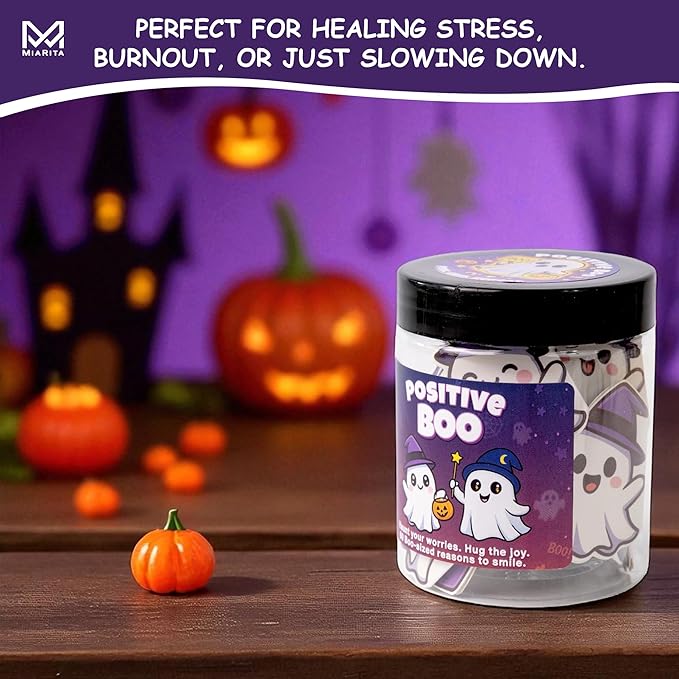 Positive Ghost Affirmation Jar – 60 Funny Emotional Support Ghosts Notes, Boo Basket Stuffers for Women, for Women,Teens, Tween, Halloween Decor, Cute Halloween Basket Stuffers Idea