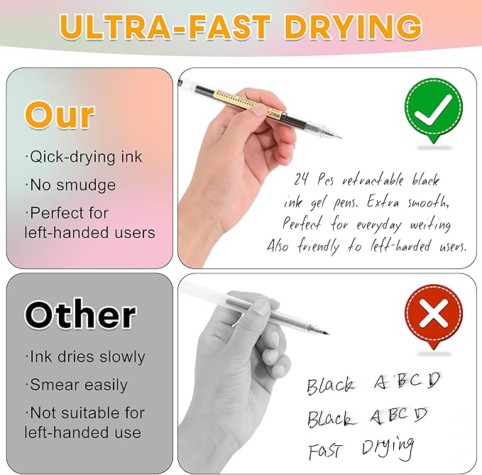 RIANCY Black Blue Red Gel Ink Pens, 0.35mm Extra Fine Point Smooth Writing Rollerball Pens, Japanese Style No Smudge Ballpoint Pen, Quick Drying for Journaling Office School Stationery Supplies 12Pcs