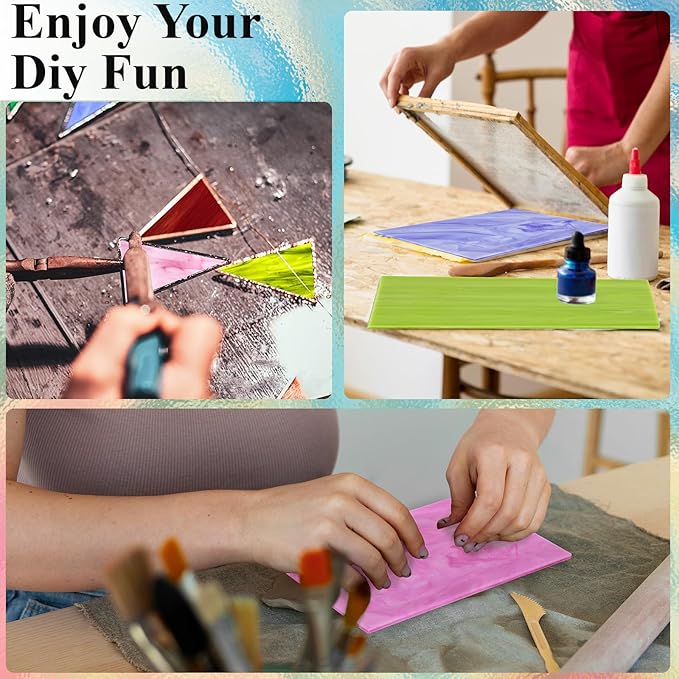 12 Sheets Opaque Stained Glass Bulk Variety Pack, 4 x 6 Inch Mosaic Glass Tiles for Crafts, Assorted Colors Cathedral Art Glasses Sheets for Stained Glass Making Projects