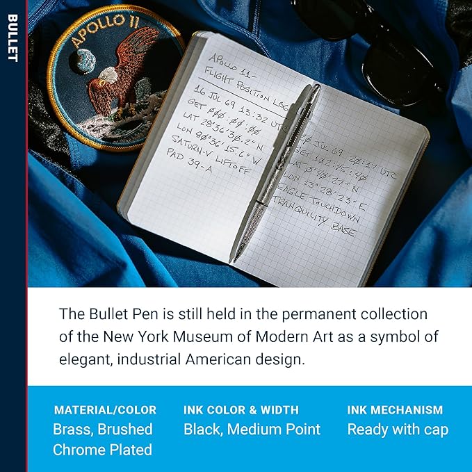 Fisher Space Pen Brushed Chrome Bullet Space Pen, Ballpoint, Brass, Black Ink, Pocket Clip, Gift Box