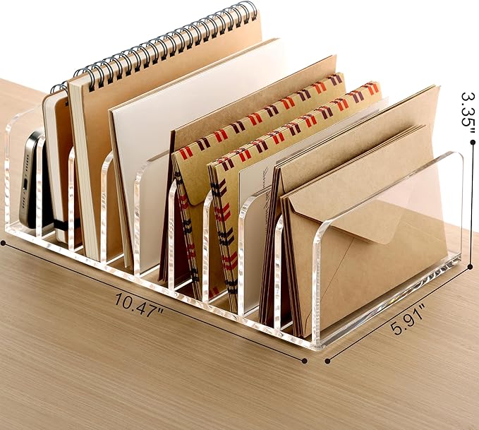 SANRUI Clear Desk Mail Organizer, 9 Compartments Acrylic Office Document Sorter File Storage Holders, Multifunction Letter Folder Racks Holders for Office,Home, School Desktop Organization