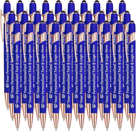 STREADVE Personalized Custom Pens 30 Engraved Writing Pen with Name Logo, Customized Promotional Items Stylus Pen Gifts for Men Women Realtor Nurse Wedding Business, Blue