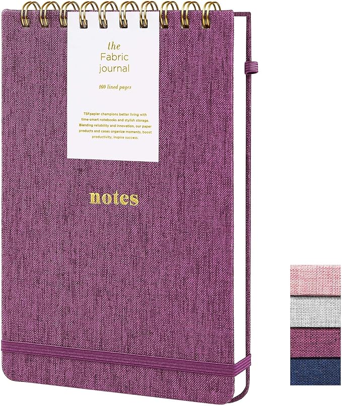 A5 Top Spiral Notebook – Hardcover Journal 160 Pages 100 GSM Thick Paper With Elastic Band & Pen Holder Steno Pads College Ruled Writing Notebooks for Work School Travel purplish-red