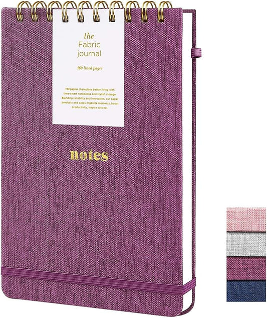 A5 Top Spiral Notebook – Hardcover Journal 160 Pages 100 GSM Thick Paper With Elastic Band & Pen Holder Steno Pads College Ruled Writing Notebooks for Work School Travel purplish-red