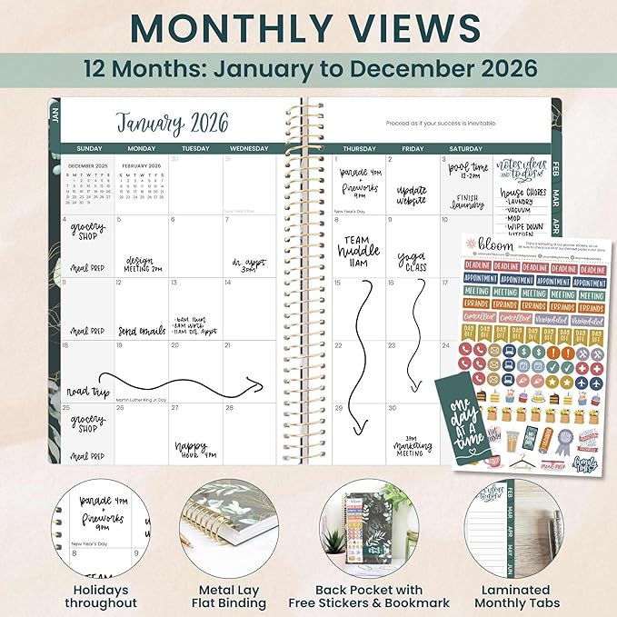 bloom daily planners 2026 Planner (January - December) Calendar Year Organizer - 5.5” x 8.25” - Weekly & Monthly Agenda Book with Stickers & Bookmark - Eucalyptus, Green