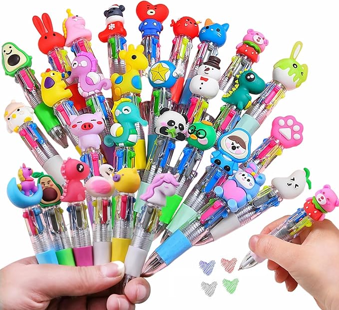 Pack of 50 Mini Multicolor Pens, 4 in1 Color Ink Kawaii Animal Ballpoint Pens for Classroom Prizes,Birthdays and Children's Parties, Cute Pens Gifts Party Bag Favors Kit (Assorted Style)