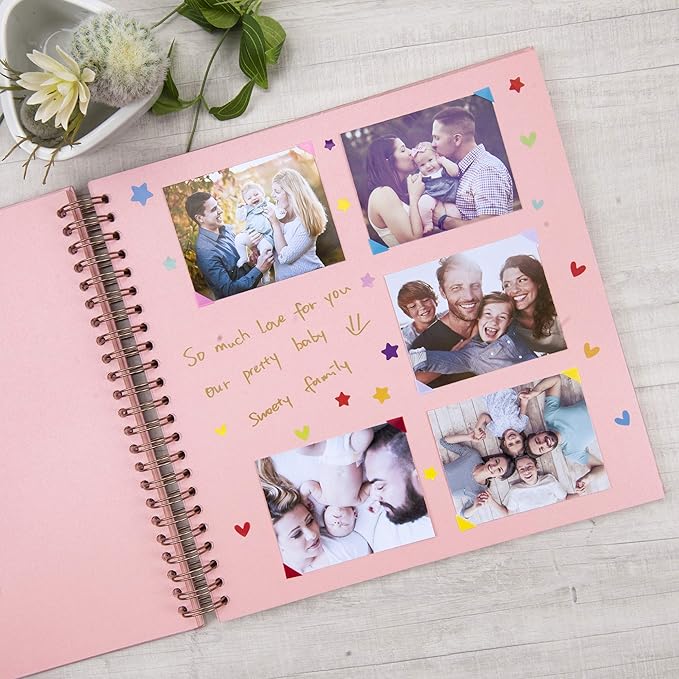 12 x 12 Inch Large DIY Scrapbook Photo Album with Window Design Cover 80 Pages Craft Paper Memory Book for Weeding Anniversary Travel and Baby (Pink)