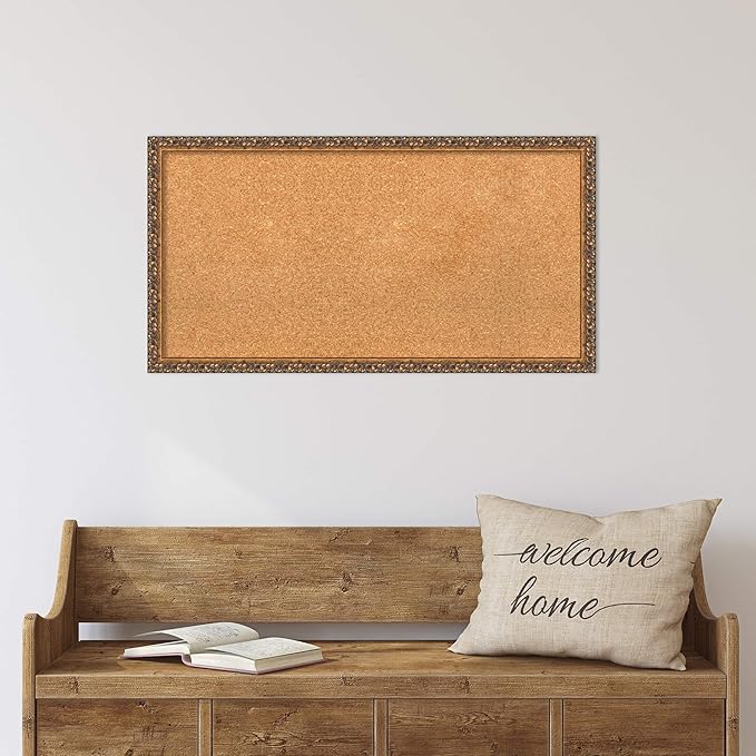 Amanti Art Natural Cork Board for Wall, 18x34 Vision Board with Bronze Frame, Medium Corkboard Office Decor for Home Organization, Traditional Corkboard Pinboard to Display Items for Home