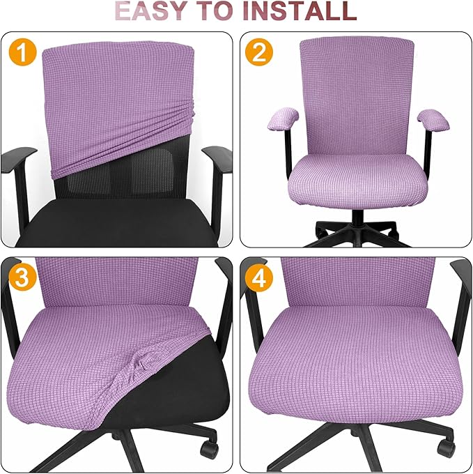 Tallew 4 Pcs Office Chair Covers Set Computer Universal Protective Stretchable Chair Seat Covers Desk Armrest Slipcovers Pads Office Cushion Backrest for Rotating(Lilac Purple)