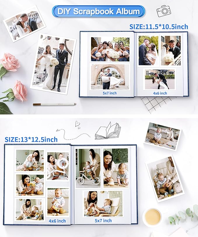 Popotop Photo Album Self Adhesive Scrapbook Album for 4x6 5x7 8x10 Pictures DIY Photo Book as Scrapbooking Supplies Kits, Birthday Gifts for Women Mom Wedding Baby Family Travel