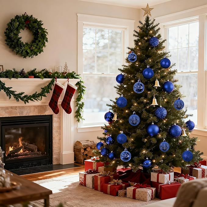Christmas Tree Decorations Ornament Set, 60ct 2.36 Inches Blue Shatterproof Christmas Ball Ornaments, Hanging Ball for Xmas Holiday Wedding Party Decor