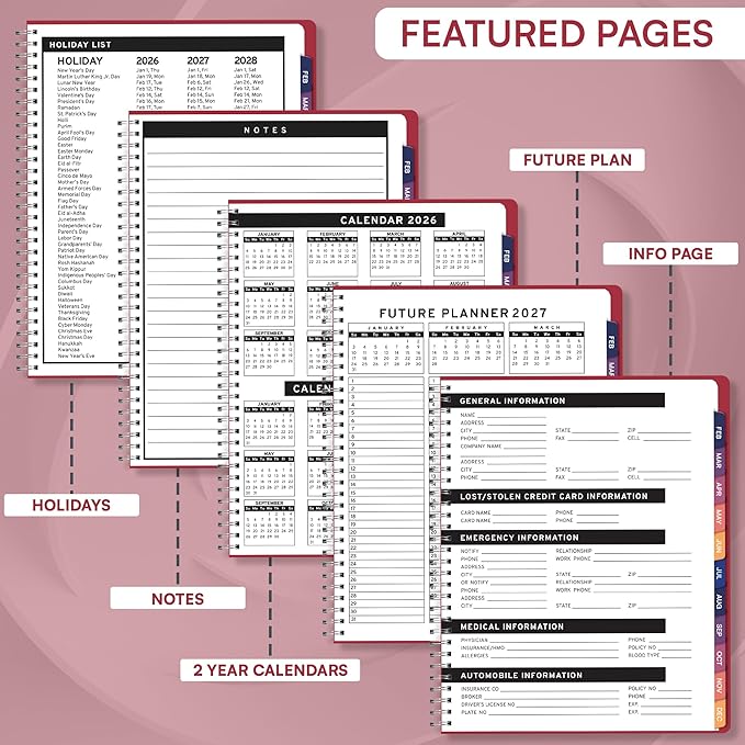 Ensight 2026 Appointment Book and Planner 8.5" x 11" Large Hourly Weekly Daily Schedule Book with Tabs, 15 Minute Time Slots, Maroon Calendar Organizer Jan 2026–Dec 2026 Appointment Planner - Maroon