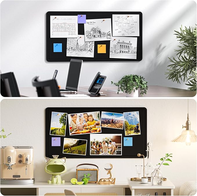 MaxGear Bulletin Board 35" x 17.5", Foldable Small Felt Board Vision Board Supplies, Cork Board for Office, Home, School, Pin Boards for Walls Decorative Picture Framed Display Board Black