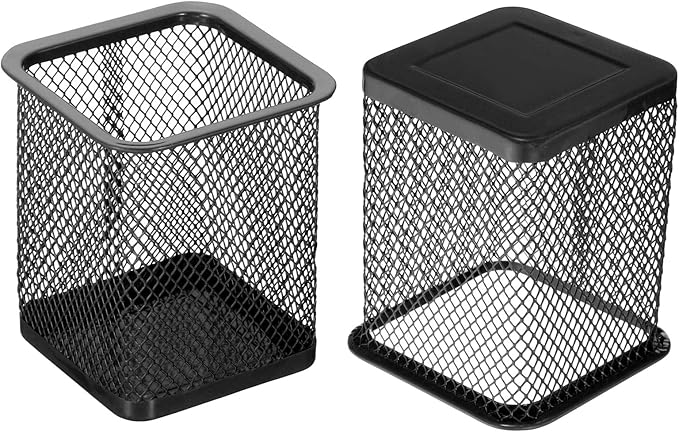 PATIKIL Mesh Pen Holder, Pencil Holder Pencil Basket Pen Cup Locker Organizer Square Makeup Brush Holder for Desk Accessories, Black