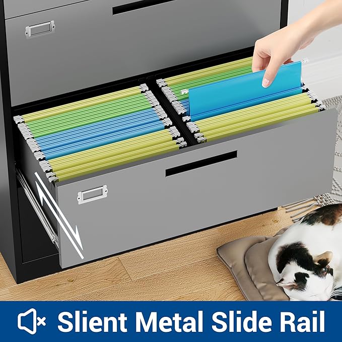 3 Drawer Lateral File Cabinet with Lock, Metal Steel Filling Cabinets for Home Office, Gray Lockable Storage Cabinet for Hanging Files Letter/Legal/F4/A4 Size-Assembly Required