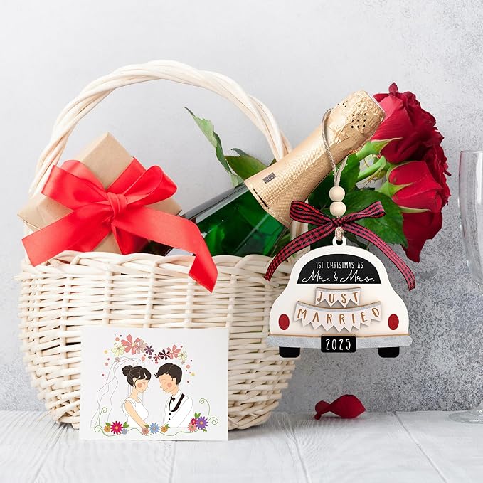 Wedding Gifts - Mr and Mrs Gifts - Wedding Gift for Couples 2025, Bride, Future Mr and Mrs - First Christmas Married Ornament 2025 - Bridal Shower Gift for Married Newlywed - Wood Ornament